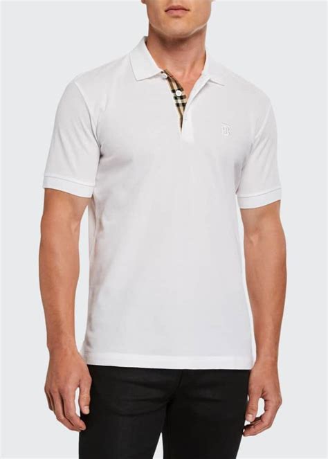 burberry men's eddie pique polo shirt white|Check Collar Cotton Polo Shirt in White .